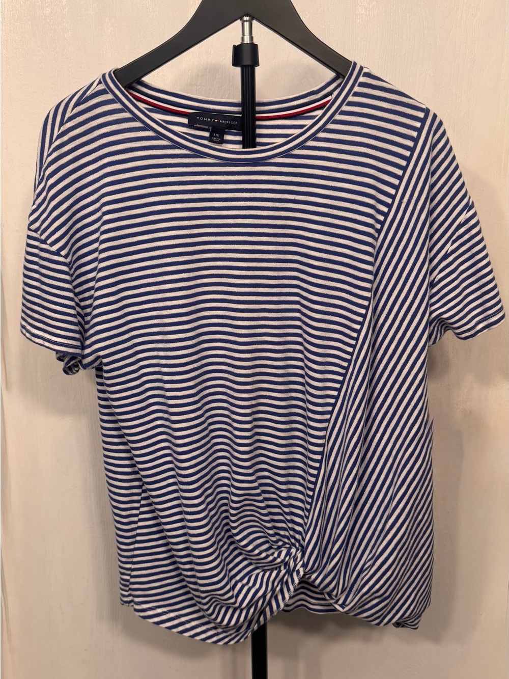 Tommy Hilfiger Striped Metallic Knot Front Top L